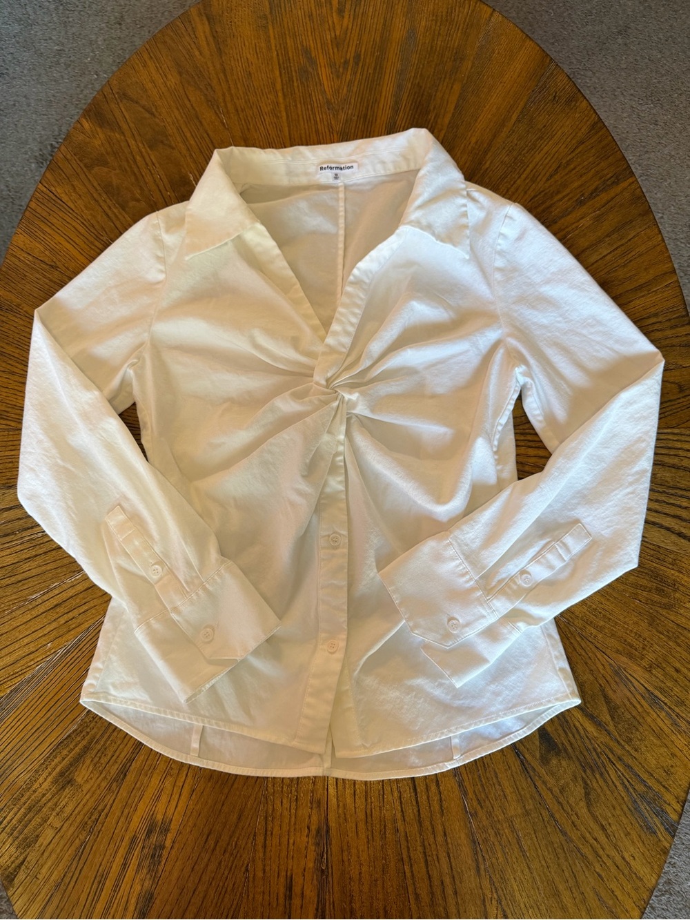 Reformation White Twist-Center Button-Down Shirt